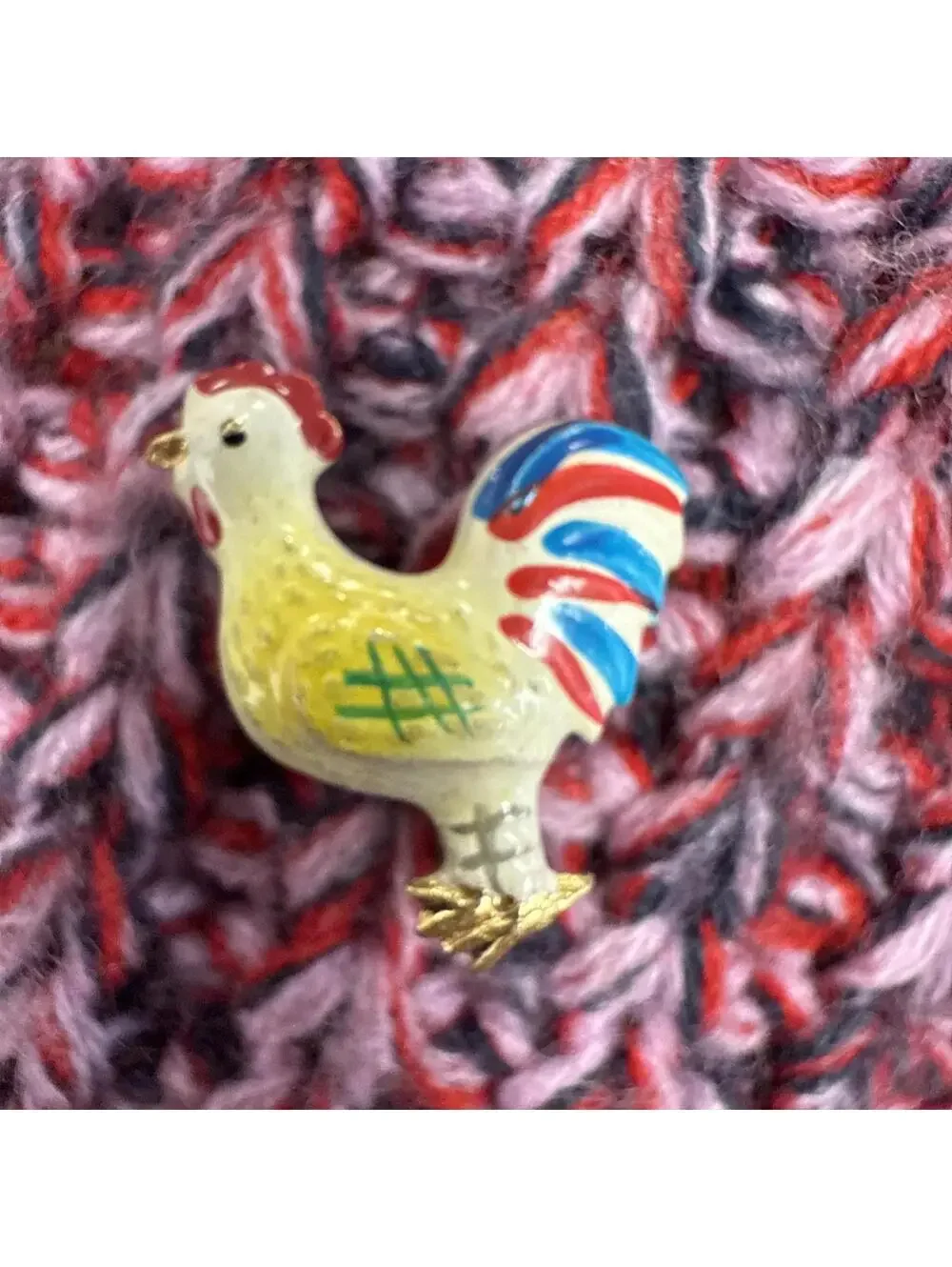 Vintage Rooster Enamel Metal Pin Brooch